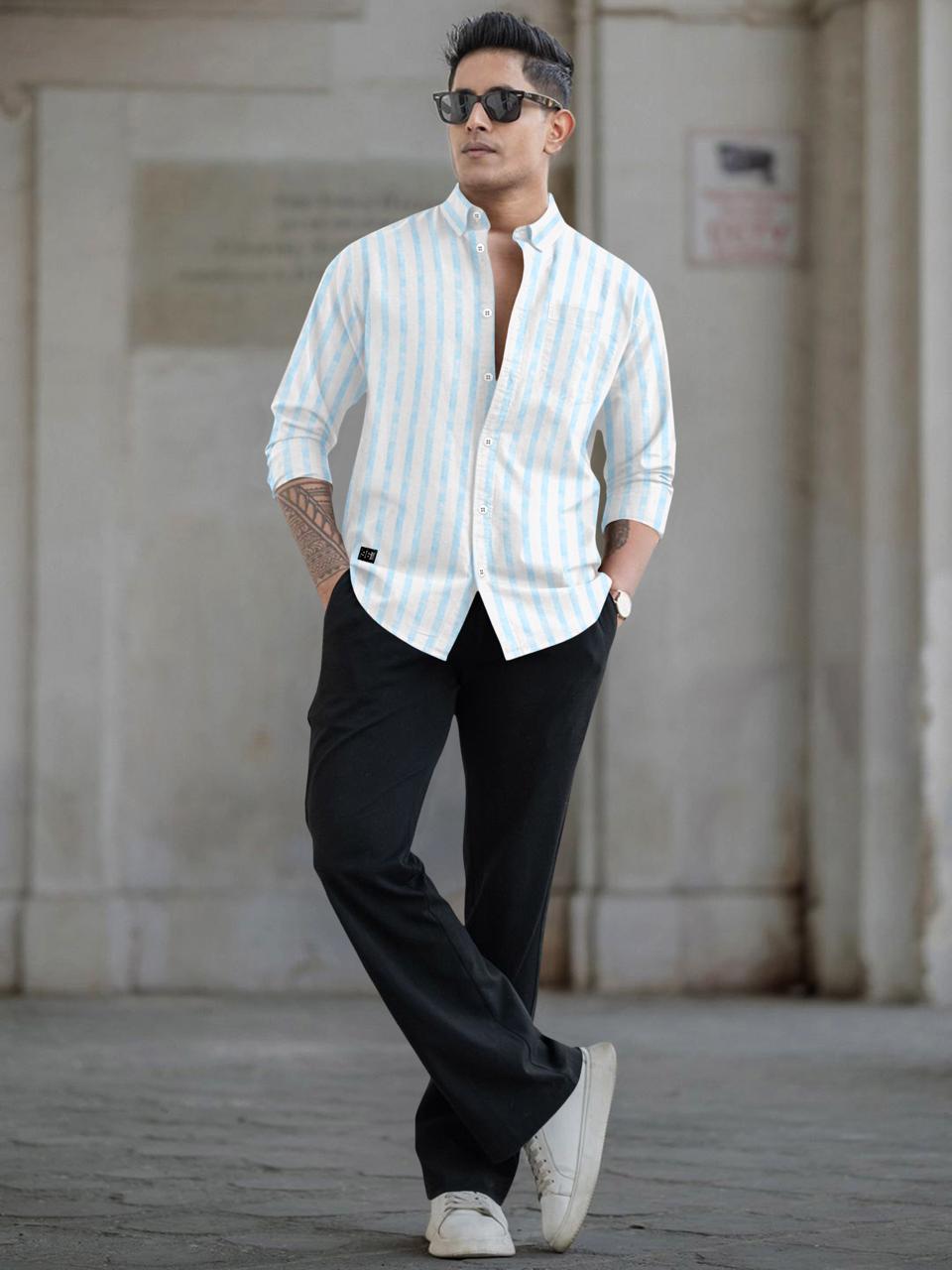 Mens vertical striped regular fit casual shirt Mens vertical striped regular fit casual shirt